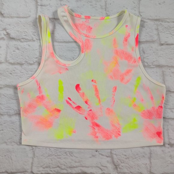 Shein womens upcycled OOAK custom crop top rave festival neon white sz L 8-10 - Picture 2 of 4